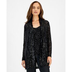 Anne Klein womens  Embellished Open-Front Jacket, Size XL, Black MSRP $149